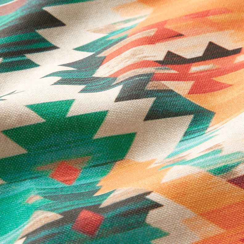 Decostof Half panama abstracte etnische print  – lichtbeige/smaragdgroen,  image number 2