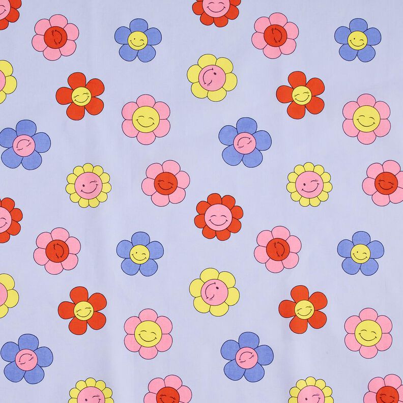 Gecoate katoen vrolijke bloemen | Poppy Fabrics – babyblauw/roze,  image number 1