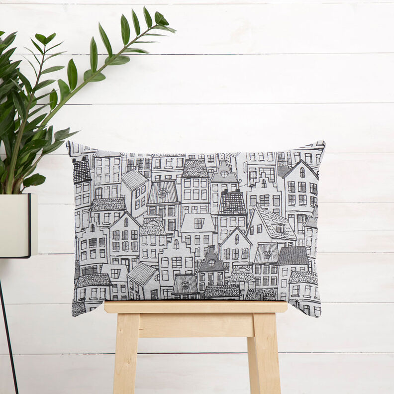 Decostof Jacquard Dorp in lijntekeningen – zwart/wit, image number 7