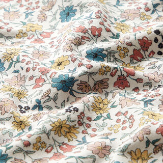 Katoenjersey kleine wilde bloemen – oudroze/petroleum, 