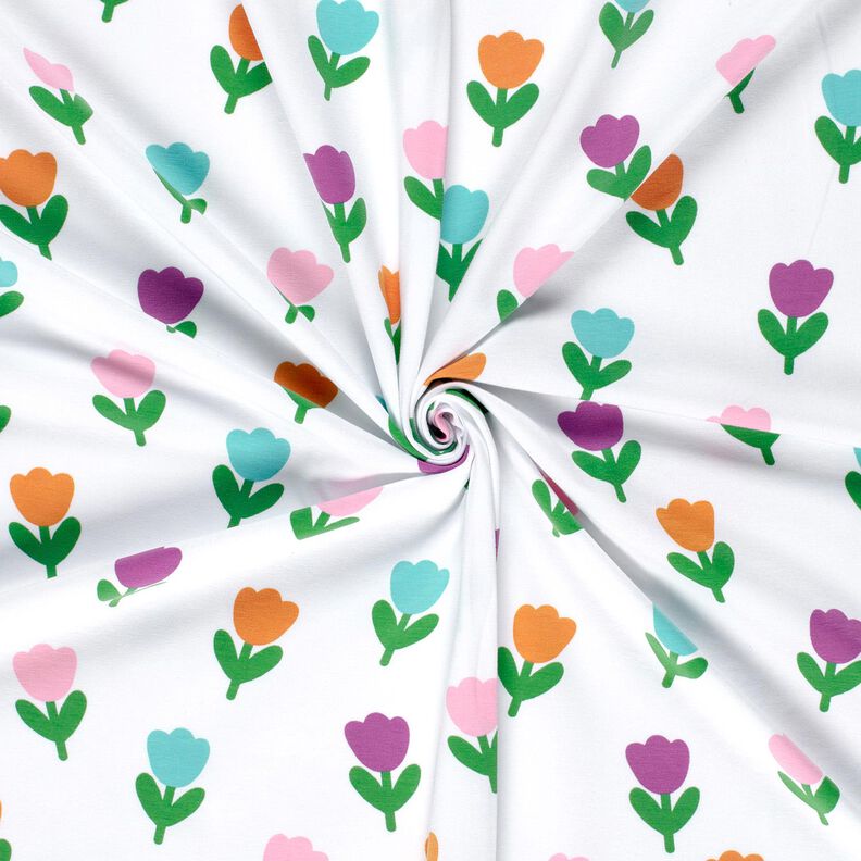 Katoenjersey gestileerde tulpen – wit/roodlila, image number 3