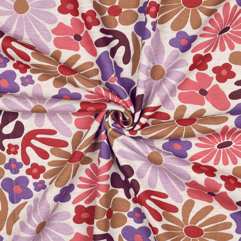 Sweatshirt geruwd Grote bloemen | Poppy Fabrics – natuur/merlot,  image number 3
