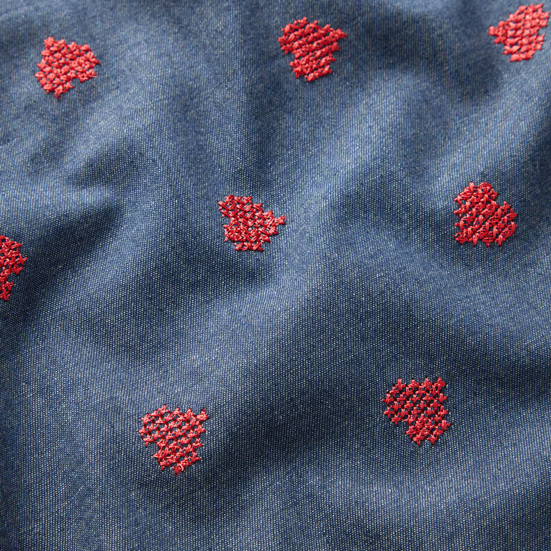 Chambray Kruissteek harten – jeansblauw,  image number 2