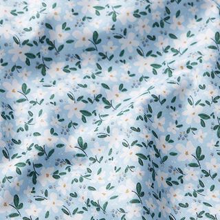 Biologisch katoenpopeline delicate bloemen – hemelsblauw, 