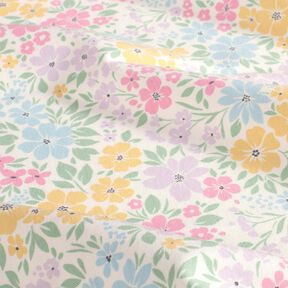 Katoenjersey Delicate bloemenweide – ivoor/pastellila, 
