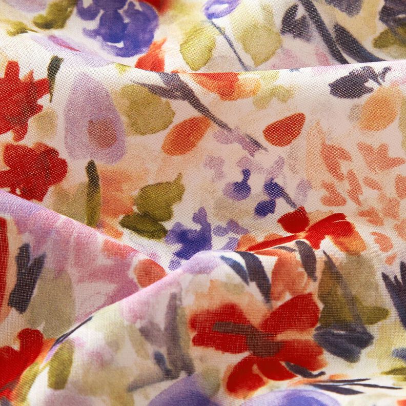 Katoenvoile aquarel bloemenweide digitale print – ivoor/rood,  image number 2