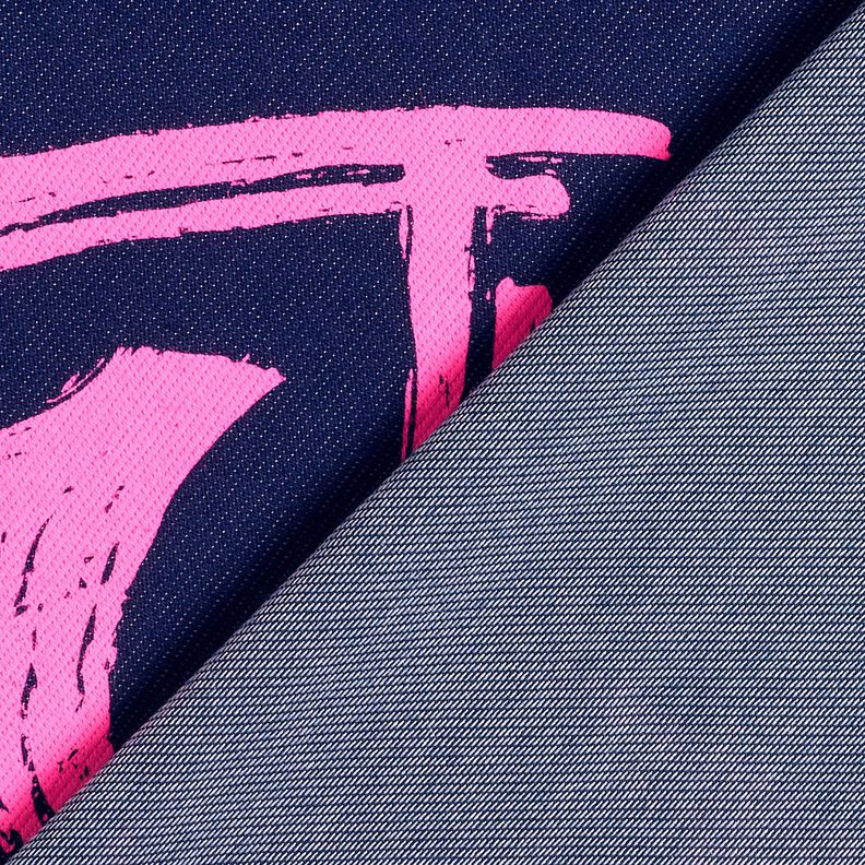 French Terry sommersweat Jeanslook neon harten – nachtblauw/neon pink, image number 4