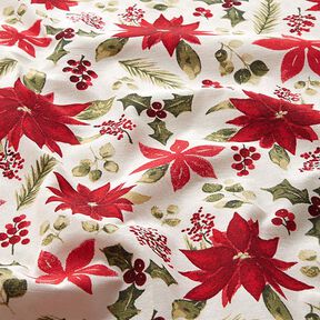 Decostof Canvas Kerstster bloemen – ecru/karmijnrood, 