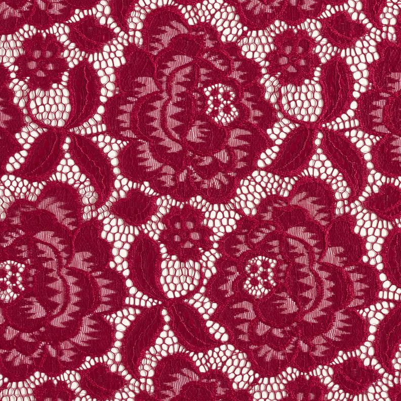 Elastisch kant Bloemen en bladeren – donkerrood,  image number 1