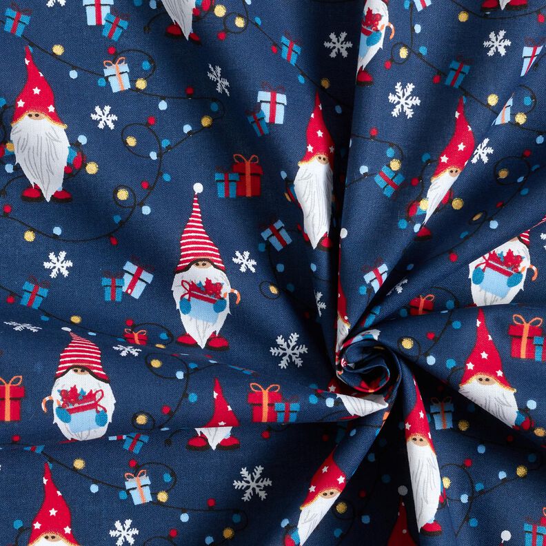 Katoenen stof Popeline Kerstkabouters – marineblauw/rood, image number 3