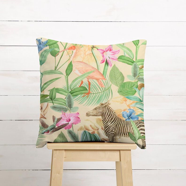 Decostof Half panama Jungledieren – beige/groen, image number 9