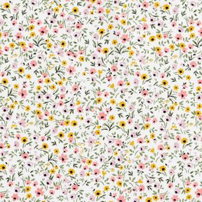 Katoenen stof Cretonne delicate bloemen – wit/oudroze, 