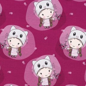 Katoenjersey Kattenmeisje | Glitzerpüppi  – framboos, 