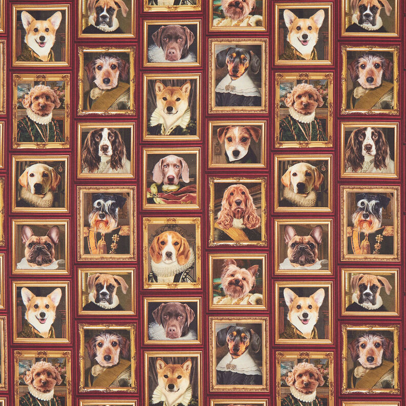 Decostof Half panama Honden portretten – karmijnrood/goud, image number 1