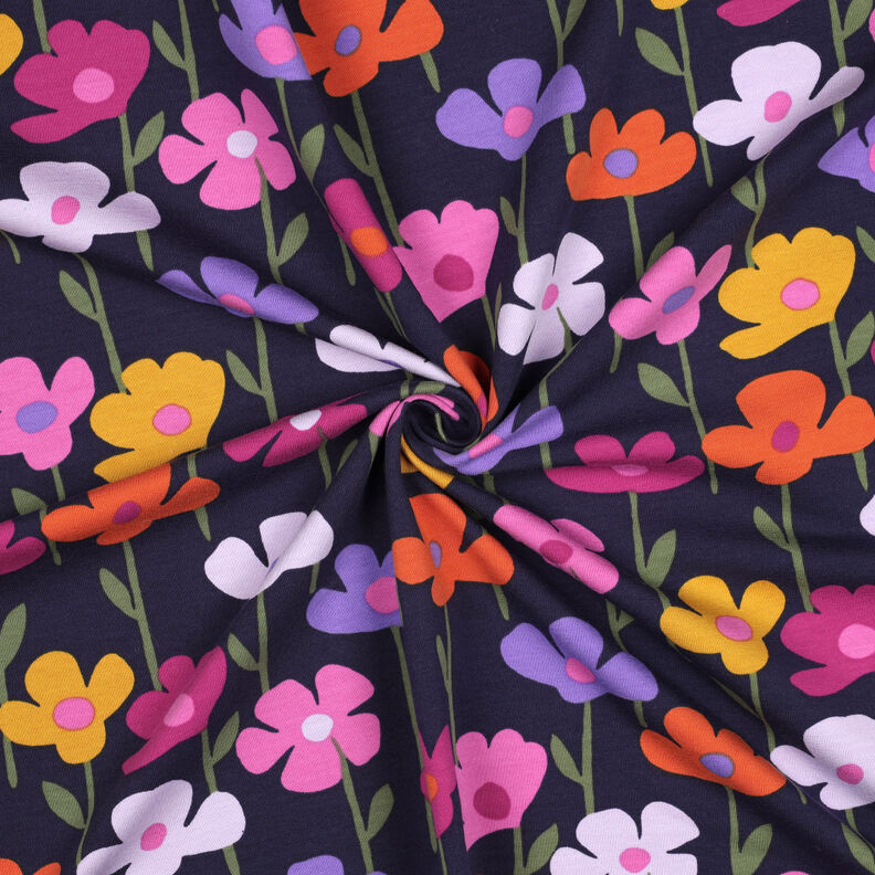 French Terry sommersweat bonte bloemen | Poppy Fabrics – marineblauw,  image number 3