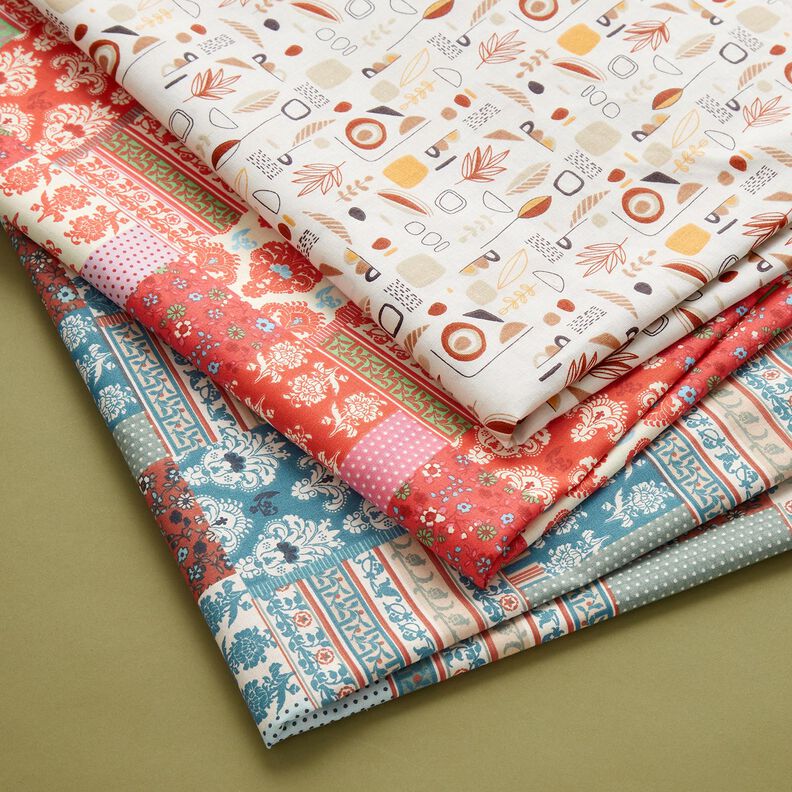 Katoenen stof Cretonne bloemen patchwork – blauw, image number 5
