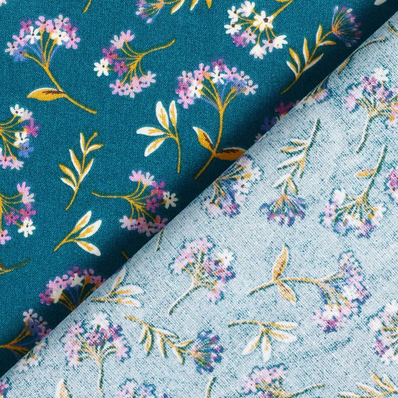 Katoenen stof Cretonne delicate bloemen – oceaanblauw, image number 4