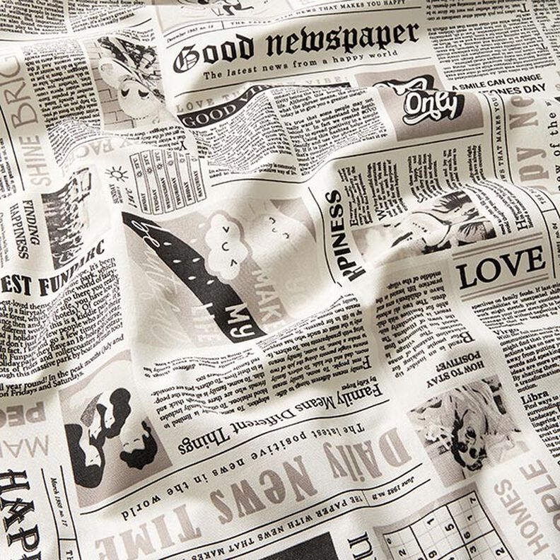 Decostof Half panama Retro krant – wit/zwart, image number 2