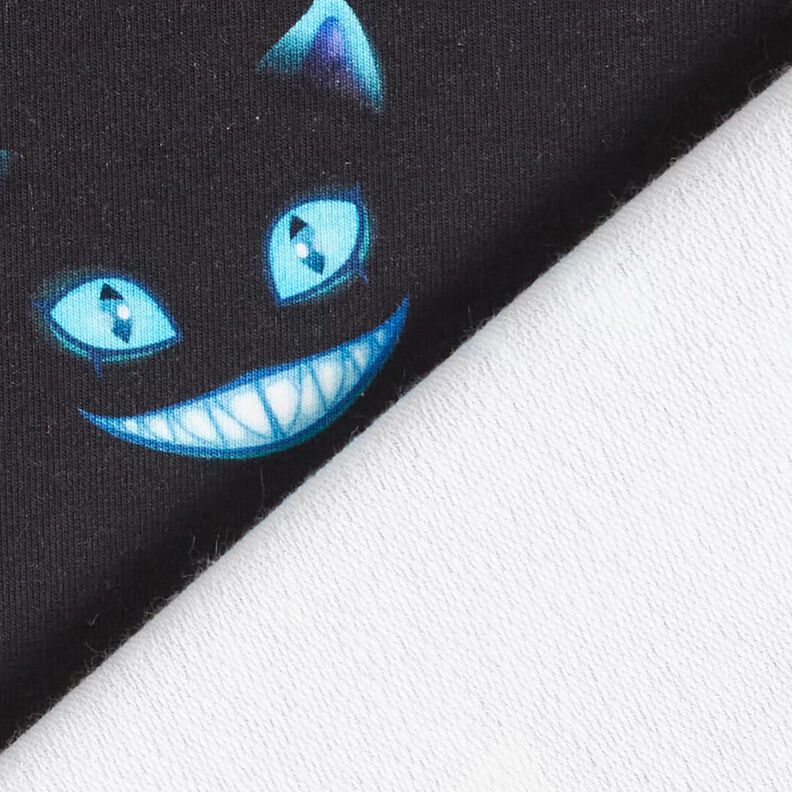 French Terry sommersweat Cheshire Cat Digitaal printen – zwart/kleurenmix,  image number 4