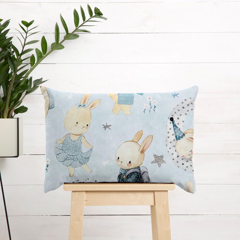 Decostof Katoenkeper Konijn in dromenland Digitaal printen – babyblauw/jeansblauw,  image number 7