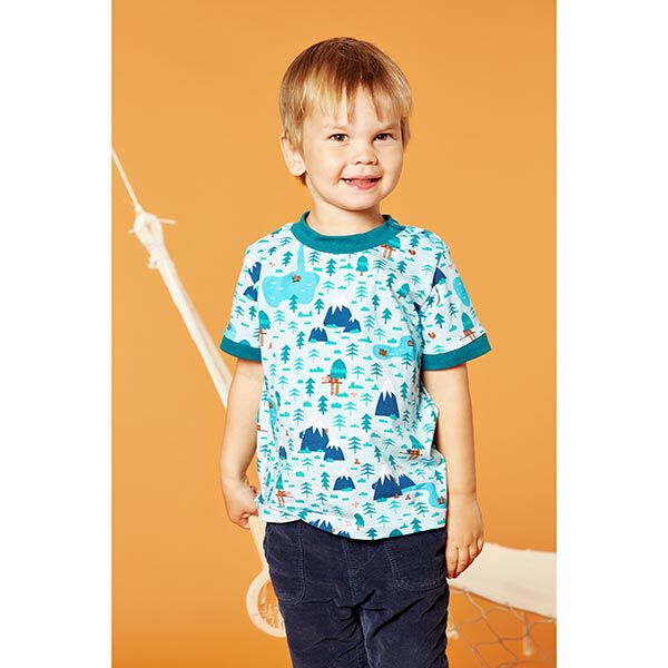 Katoenjersey Vlot landschap | PETIT CITRON – babyblauw/turkoois, image number 6