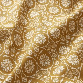 Katoenen stof Cretonne Bloemen en ranken – mosterd/wit, 