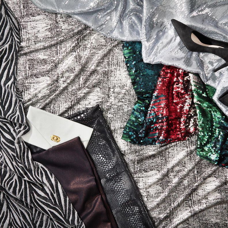 Breistof metallic print abstract – zilver metallic/zwart | Stofrestant 70cm,  image number 6