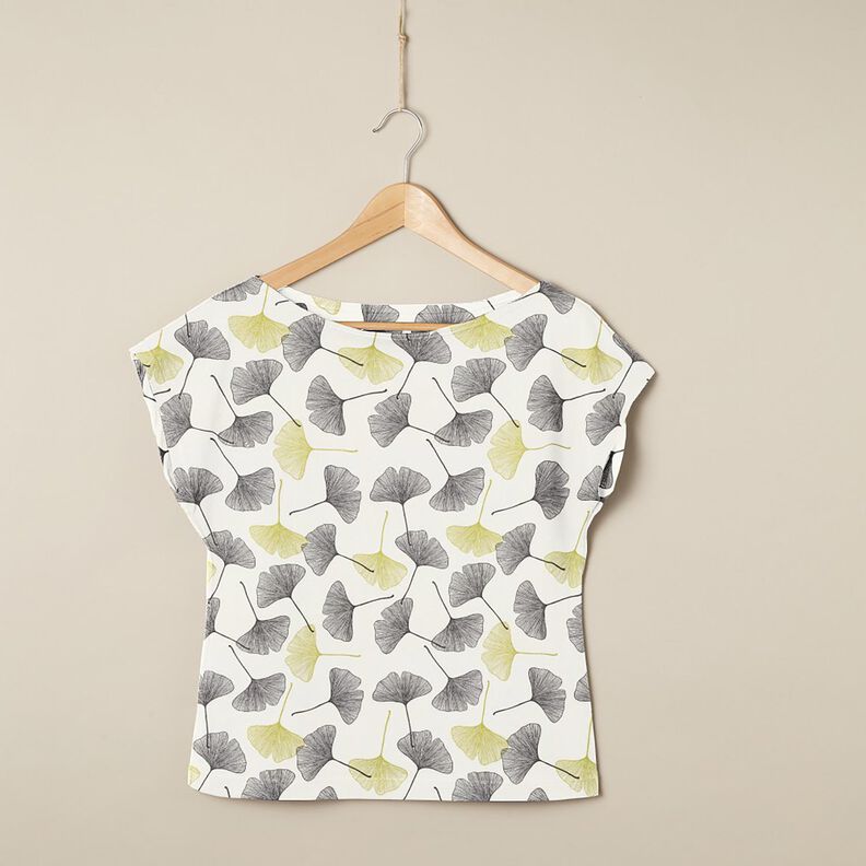 Katoenjersey Gingko-bladeren – ecru/zachtgroen,  image number 6