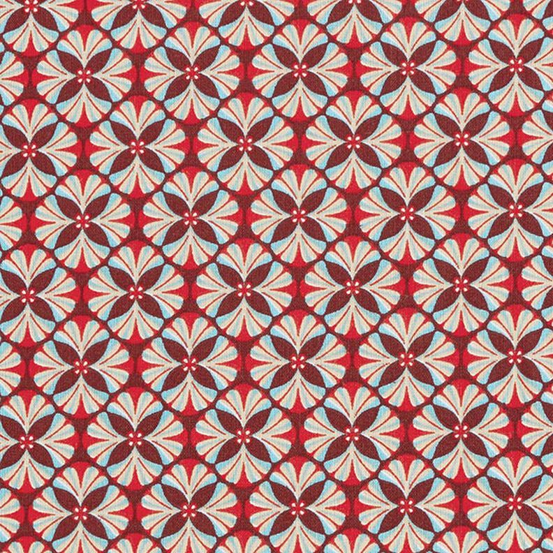 Katoenen stof Cretonne Bloemen-vakjes – roodbruin/licht taupe,  image number 1