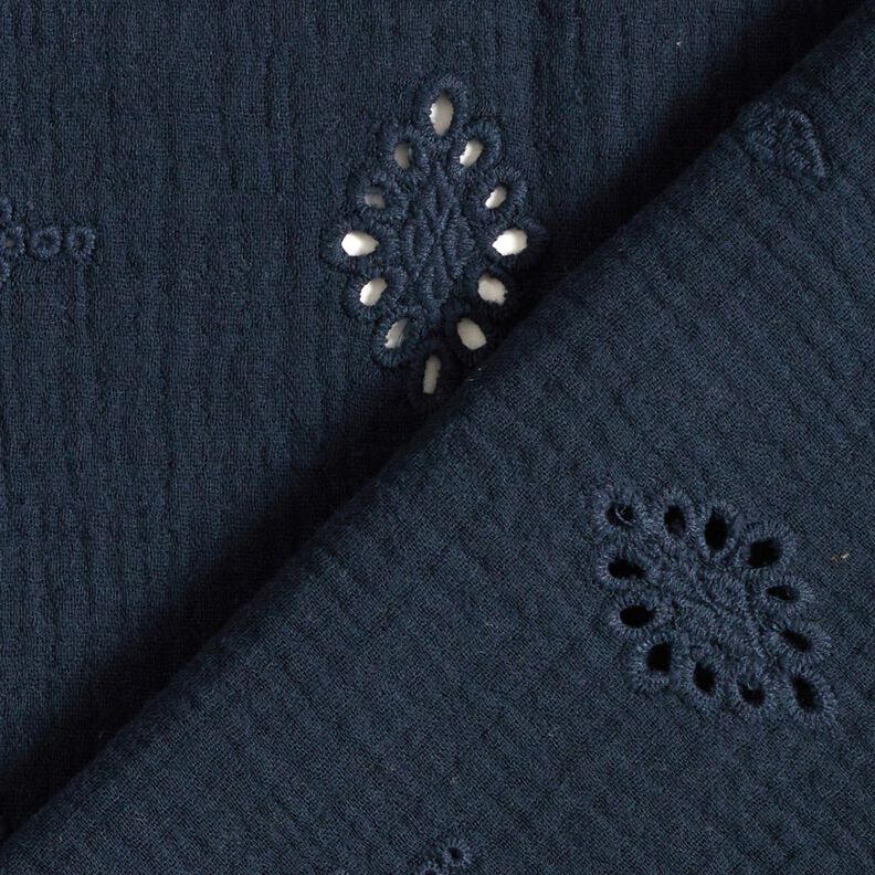 Mousseline/dubbel gehaakte stoffen Los borduursel Ruit – marineblauw,  image number 4