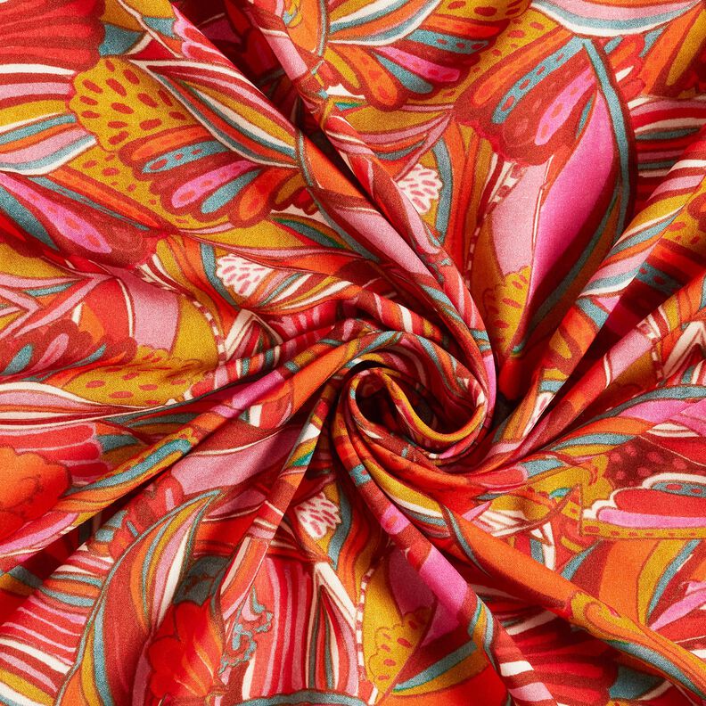 Strandkleding viscosestof pauwen en bloemen – oranje/roodbruin, image number 3