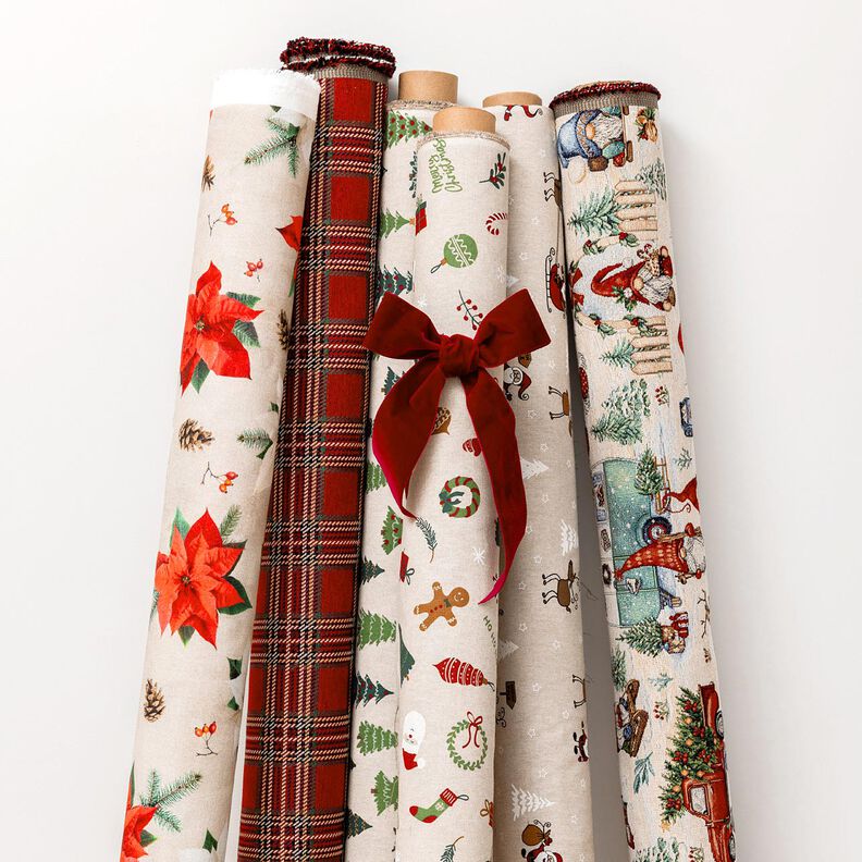 Decostof Gobelin Kerstkabouters – lichtbeige/rood, image number 7