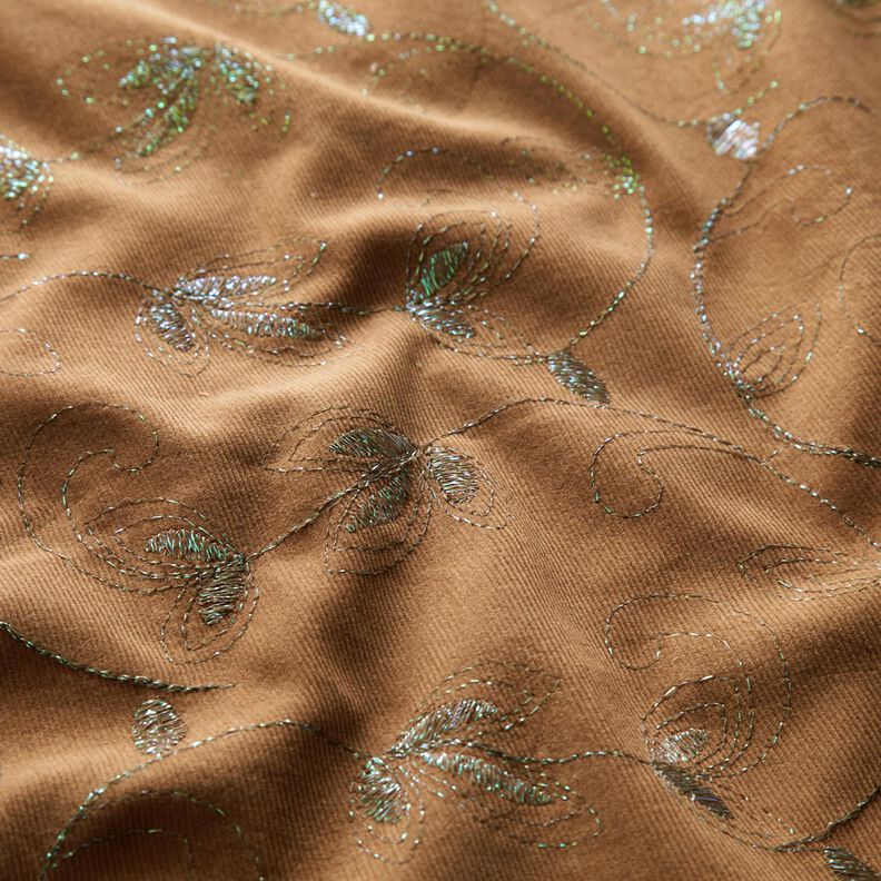 Fijn corduroy glitterborduurbloemen – lichtbruin,  image number 2