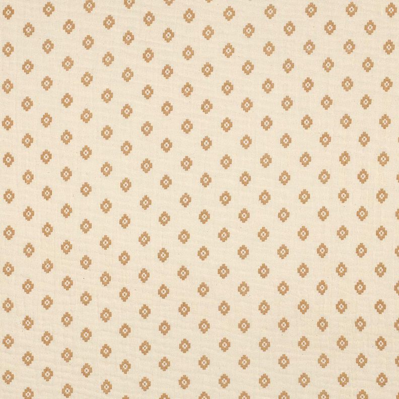 GOTS Mousseline/dubbel gehaakte stoffen Boho ruitpatroon  | Poppy Fabrics – creme/kaneel,  image number 1
