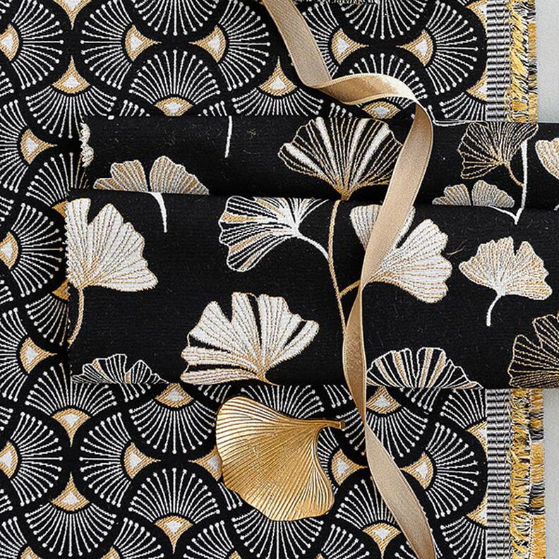 Decostof Jacquard Kleine vakken – zwart/goud,  image number 6