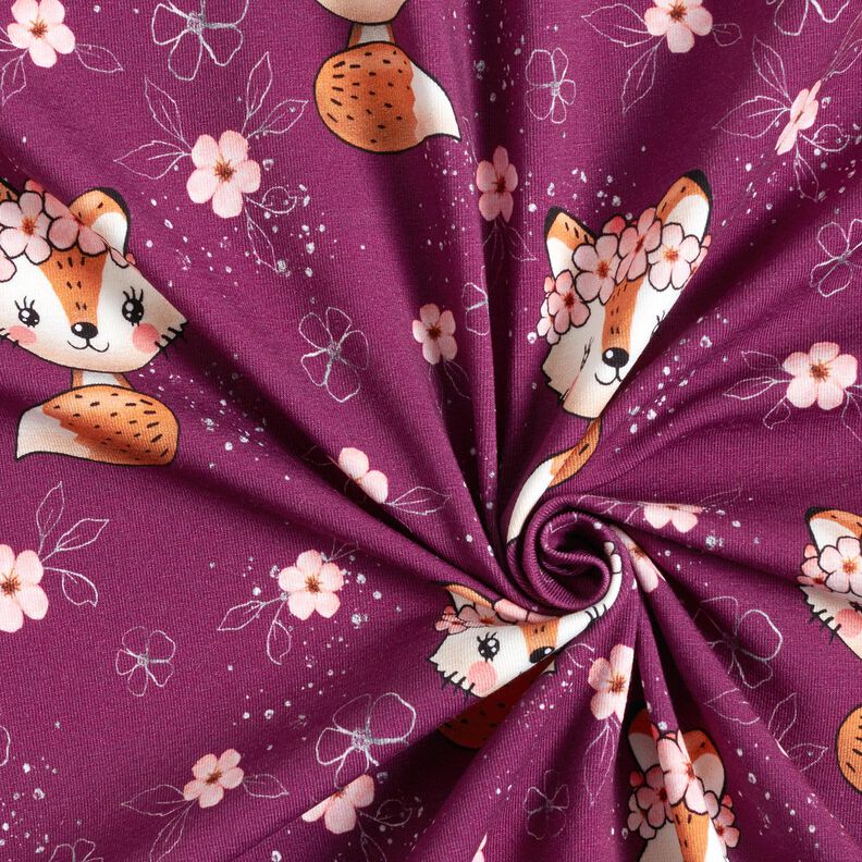 Katoenjersey Vos met bloemen | Glitzerpüppi – druif/perzik sinaasappel, image number 3