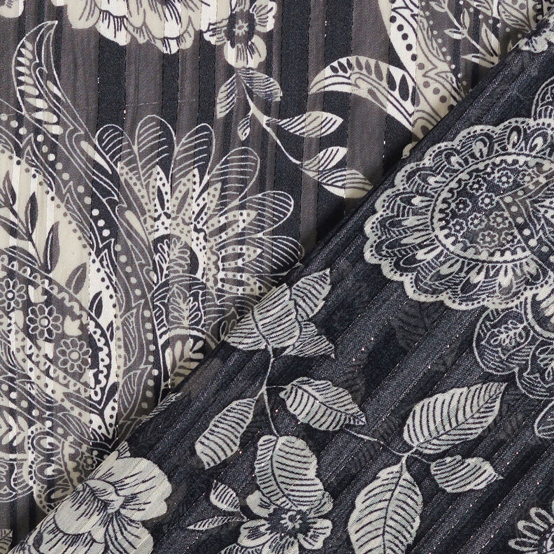 Chiffon satijnen strepen paisley – marineblauw, image number 4