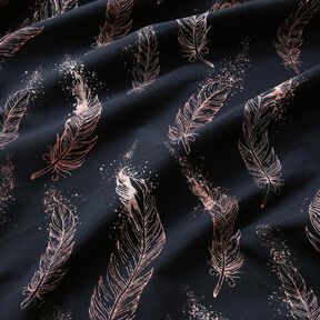 Katoenjersey Gouden veren | Glitzerpüppi – zwart blauw/donker oudroze, 