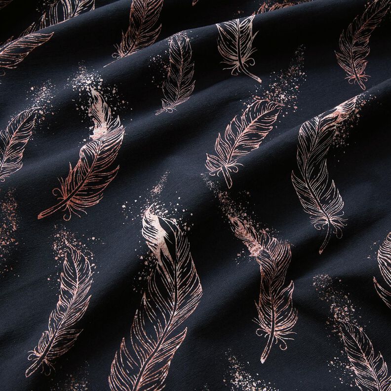 Katoenjersey Gouden veren | Glitzerpüppi – zwart blauw/donker oudroze,  image number 2