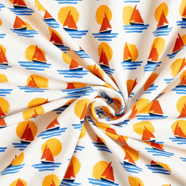 Sweatshirt geruwd Zeilboten bij zonsondergang – wit/blauw, image number 3