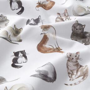 Katoenpopeline gelukkige katten Digitaal printen | Poppy Fabrics – wit, 