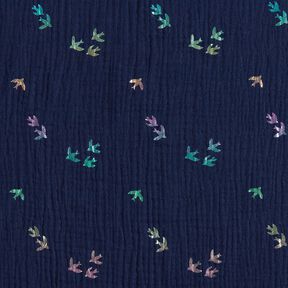 Mousseline/dubbel gehaakte stoffen Zwaluwen Foliedruk | Poppy Fabrics – nachtblauw/kleurenmix, 