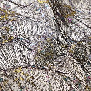 Geborduurde tule kant glitterbloemen – zwart, 