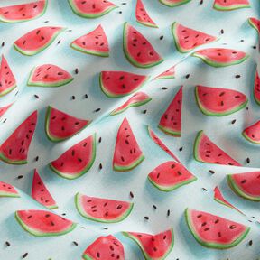 Katoenen stof Popeline watermeloen – ijsblauw/intens roze, 