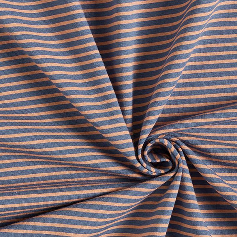 Katoenjersey smalle strepen – koper/jeansblauw,  image number 3