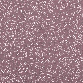 Katoenjersey Skribbel harten &ndash; pruimen/wit | Stofrestant 50cm, 