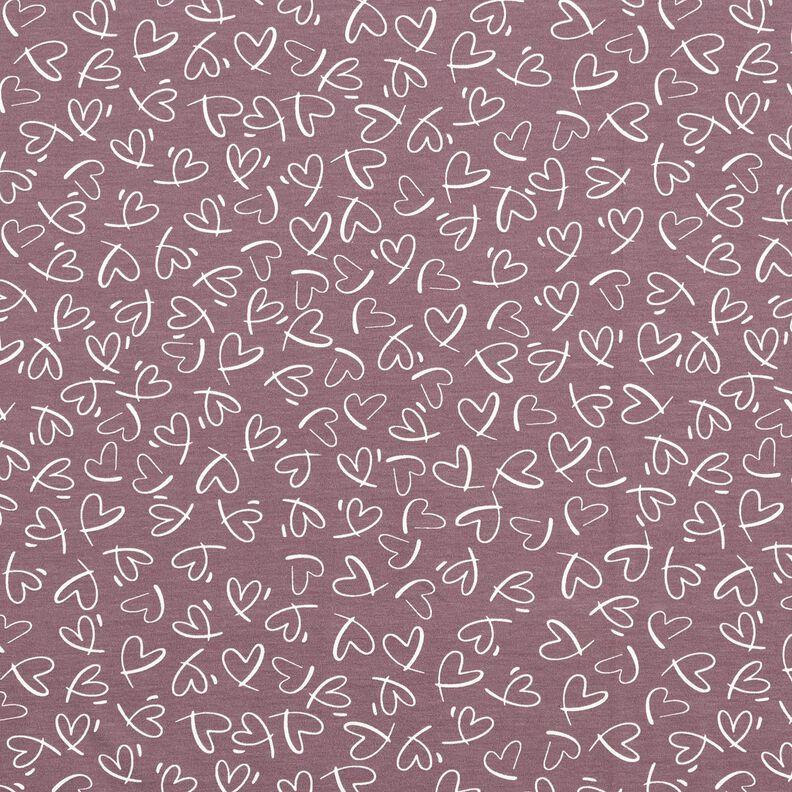 Katoenjersey Skribbel harten &ndash; pruimen/wit | Stofrestant 50cm,  image number 1