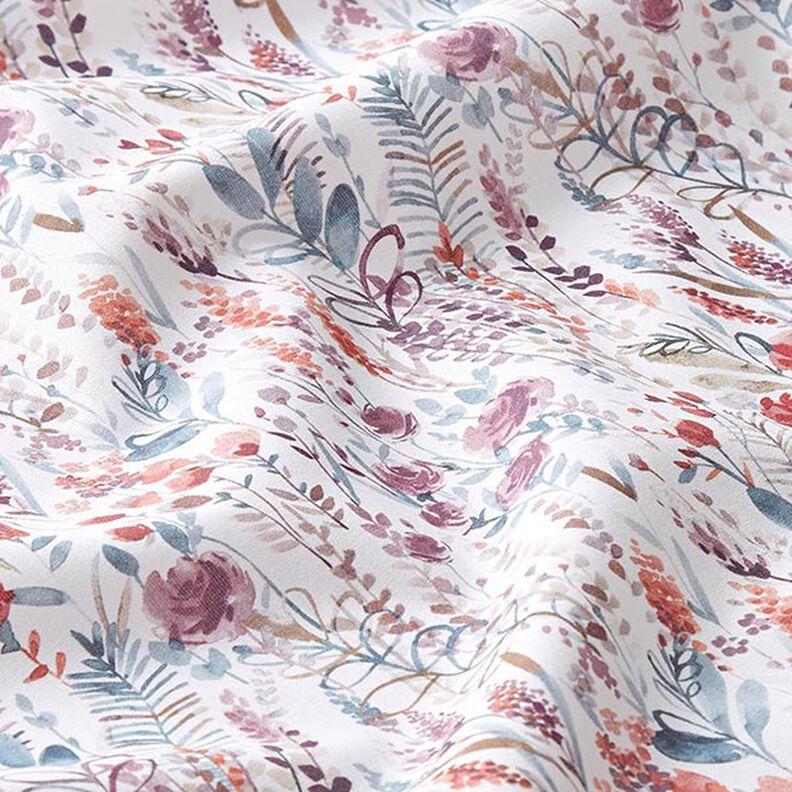 Decostof Katoenpopeline Wilde bloemen – purper/petroleum,  image number 2
