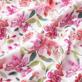 Viscosestof Aquarel lentebloemen – wit/pastelviolet, 