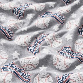 French Terry sommersweat Honkbal – zilver/wit, 